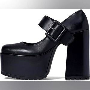 Steve Madden Cadin Heeled Black Leather Mary Jane Platform Heels Wednesday 6.5